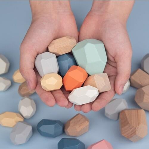Kids Toys Wooden Stone Colorful Jenga Building Block Rainbow Stones Educational Stacking Game Montessori Toy Gifts For Children