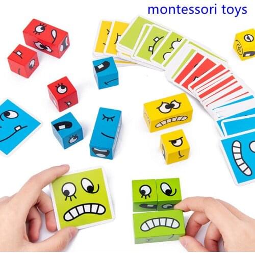 Cartoon Cube Face Changing Cube Toys Montessori Face - Changing Logical Thinking Training Wooden Educational Toys Game Kids Toys