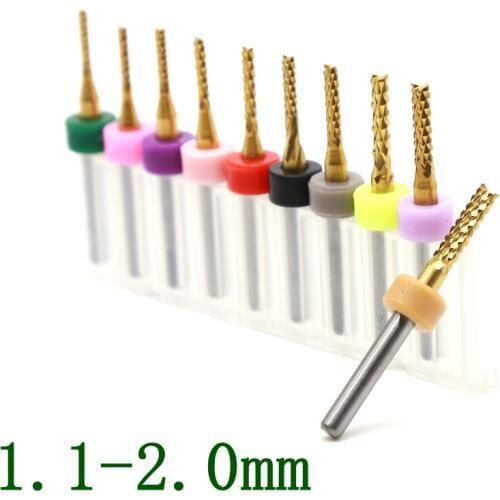 1.1-2.0mm Titanium Coating Milling Cutter 10PCS Carbide Swallowtail Cutting Machine CNC Wood Router Metal End Milling CutterTooL