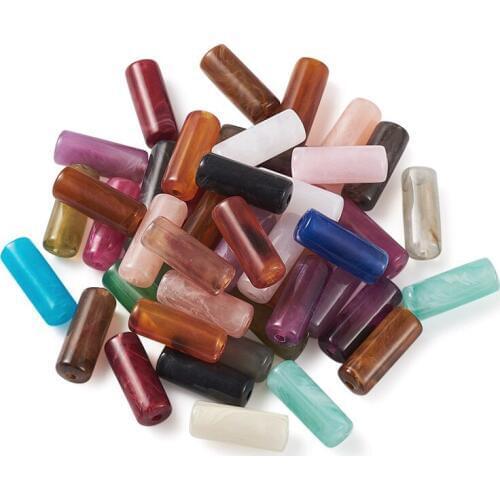 50pcs Column Imitation Stone Acrylic Beads Mixed Color for Jewelry Making DIY Bracelet Necklace Findings 20x8mm hole: 2mm