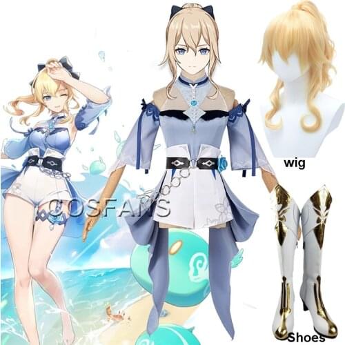 Genshin Impact Sea Breeze Dandelion Jean Cosplay Costume Swimsuit Skin Lovely Uniform Pool Party Summer Swimwear Women Wig shoes