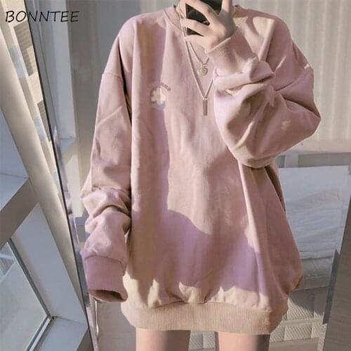 Hoodies Women Japanese Simple Retro Ulzzang Long Sleeves Printed Sweet Girls Candy Colors Cute Leisure Popular Autumn Loose Chic