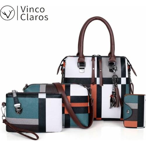 Classic Plaid Leather Composite Bag Women Tassel Purses and Handbags Luxury Designer High Quality Shoulder CrossBody Bag Set Sac