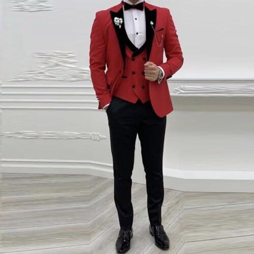 Handsome Peak Lapel Slim Fit Wedding Tuxedos Three Pieces One Button Men Suits (Jacket+Pants+Vest)