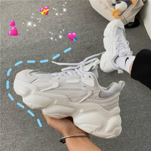 2021 New Shoes Women Couples Thick-soled Black Dad Shoes Female INS Korean Style Casual Sneakers Girls Chunky Sneakers Big Size