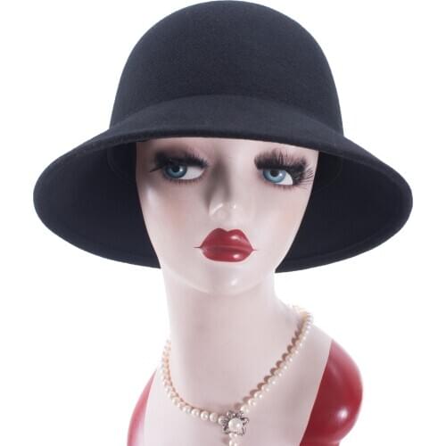 Lawliet Wool Fedora Hat Women Floppy 100% Wool Felt Cloche Hats Bucket Wide Brim Wedding Church Fedora Hat T287