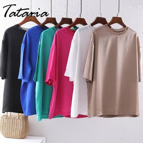 Summer 2021 Oversized T Shirt Women Vintage Short Sleeves Solid Loose Womens Basic T-shirt Oversize Female Women Summer Top