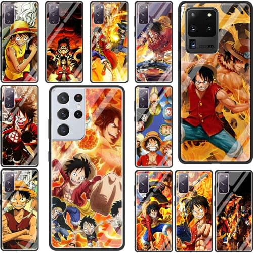 Luffy One Piece Tempered Glass Phone Case For Samsung Galaxy S21 Ultra S20 FE 5G S10 Plus S9 S8 S10e Cover TPU Edge Coque