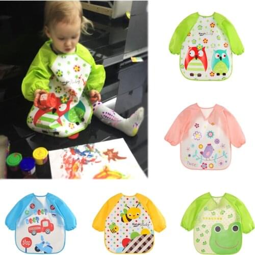 Cute Baby Bibs Waterproof Long Sleeve Apron Children Feeding Smock Bib Burp Clothes Soft Eat Toddler Clothing Bandana Bibs