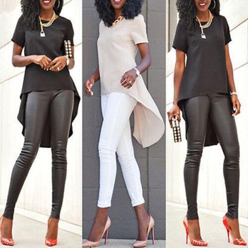 New Fashion Sexy Women Ladies Loose Chiffon Tops Short Sleeve Shirt Casual Irregular Solid Color Summer Blouse Tops S-5XL Size