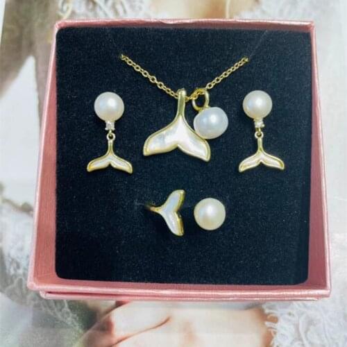 Mermaid Tail Pendant Ring and Earrings Jewelry Set Mountings Settings Findings Jewelry Settings Parts for Pearls Beads Stones
