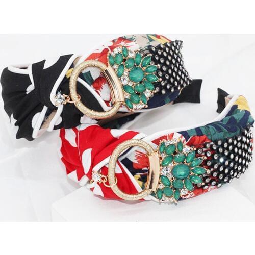 Korean High Quality Headband knotted Hairband Pearl Zircon Retro Hair Accessories Flower Headbands with Flower Headband-for Wome