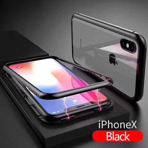 Luxury Metal Magnetic Case for iPhone XR XS MAX X 8 Plus 7 +Tempered Glass Back Magnet Cases Cover for iPhone 7 6 6S Plus Case