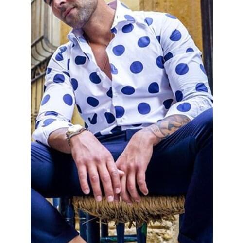 MenBusiness Polka Dot Print Shirts Casual 2021Summer Autumn Loose Long Sleeve Button Shirt Tops Mens Clothing Fashion Streetwea