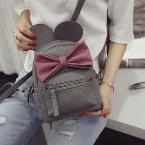 Disney Cartoon Bowknot Big Ears Mickey Girl Pu School Bag Fashion Shopping Travel Storage Bag Primary School School Bag