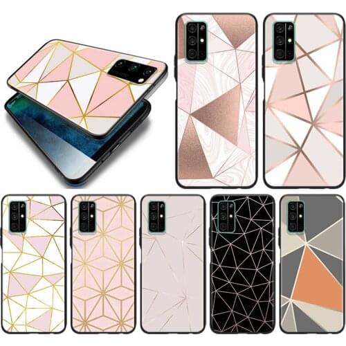 Rose Gold Geometry Silicone Cover For Huawei Honor 10i 10 9C 9A RU 9X 9N 9S 9 Pro Lite Play 3E V9 Black Phone Case