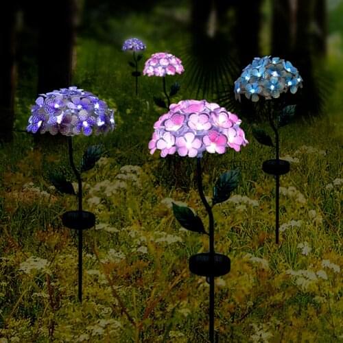 LED Solar Light Artificial Hydrangea Simulation Flower Light Outdoor Waterproof Garden Lawn Stakes Lamps for Courtyard Decor