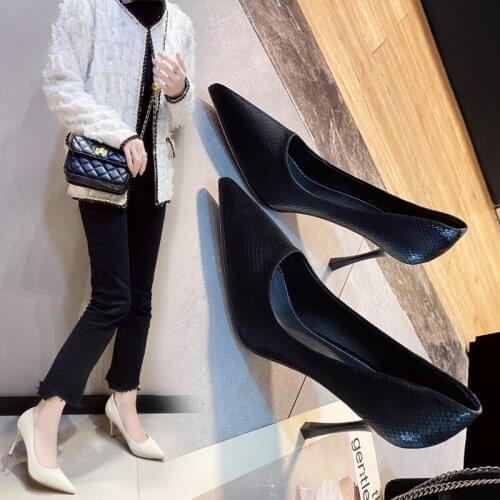 French celebrity high heels thin heel white 2021 new spring and autumn black pointed shoes Thin Heels Artificial Leather
