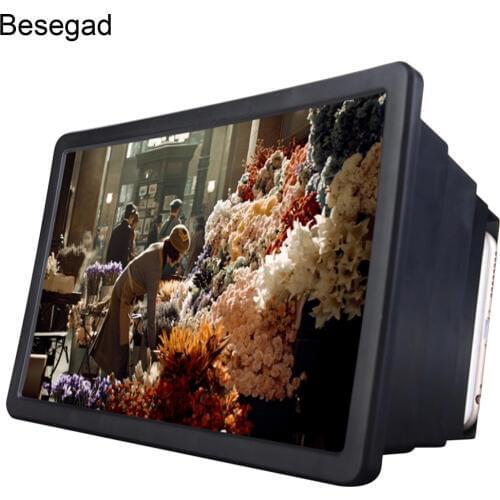 Besegad Enlarger Fully Enclosed Curved Screen Cell Phone Video Display Amplifier Magnifier Magnifying for Home Travel Learning