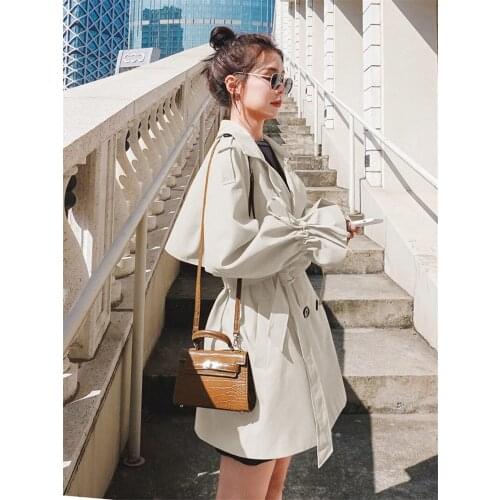 Double Breasted Windbreaker Female Mid-Length Temperament Short Spring Autumn 2021 New Popular Trench Coat For Women zh225