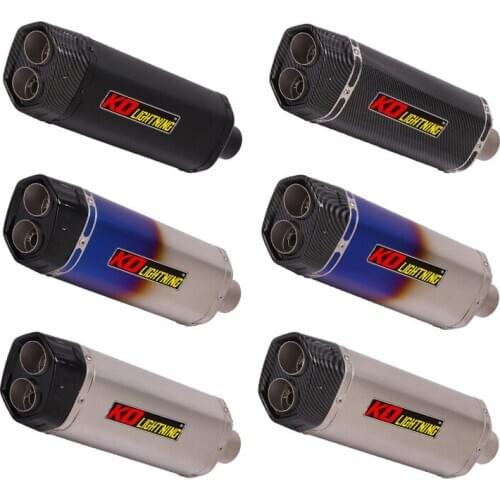 51MM Dual-outlet Motorcycle Exhaust Muffler Pipe Stainless Steel Rear Escape with 2 Removable DB Killer Universal for Dirt Bike