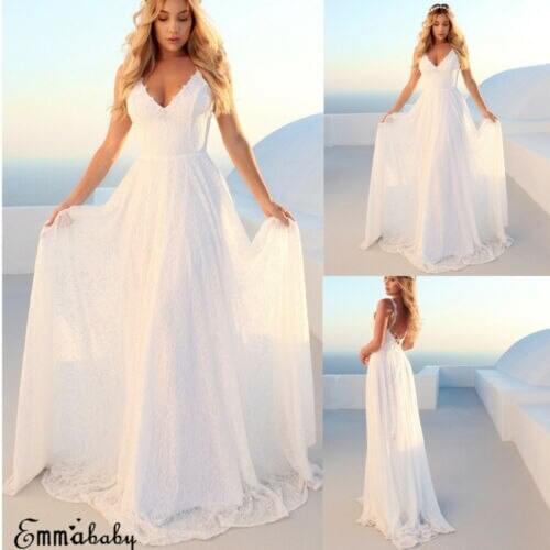 New Sexy Soild V-neck Sleeveless Dress Womens Boho Casual Summer Beach Party Lace Sundress Long Maxi Dresses