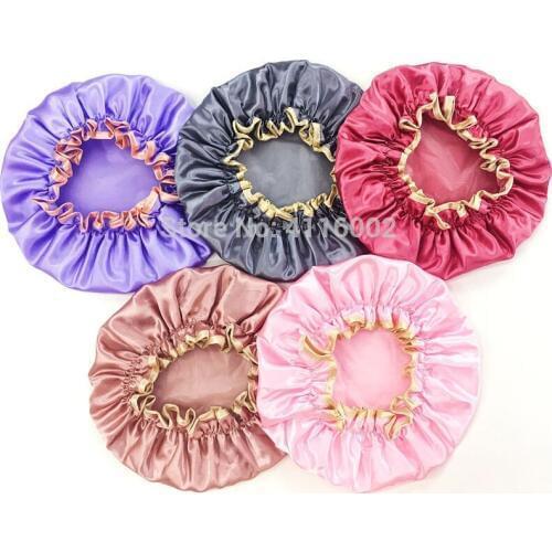 100pcs Lovely Thick Women Shower Satin Hats Colorful Bath Shower Caps Hair Cover Double Waterproof Bathing Cap