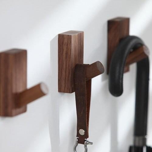 3pcs Nordic Style Solid Wood Hook Wall Mount Beech/Oak/Black Walnut Wood Hook Home Accessories Coat Clothes Handbag Holder