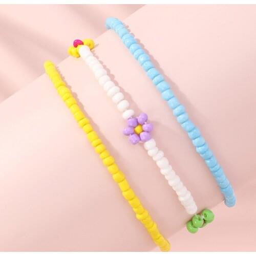 3 pcs/set Bohemian Beads Bracelets For Women Colorful Flowers Daisy Charming Ethnic Multilayer Boho Fsahion Jewelry AM3171