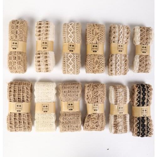 3pcs/bag 2m Natural Jute Burlap Hessian Ribbon with Cotton Lace DIY Trim Fabric For Sewing Wedding Decoration Accessories