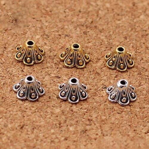 30pcs High Quality Zinc Alloy Flower Bead Caps Receptacle 8mm Antique Gold Silver Tassel End Caps DIY Jewelry Making Materials