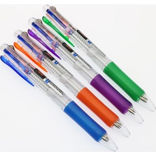 4 Pieces / Three-color Push Transparent Ball Pen Multi-functional Student Drawing Promotional Gift Pen