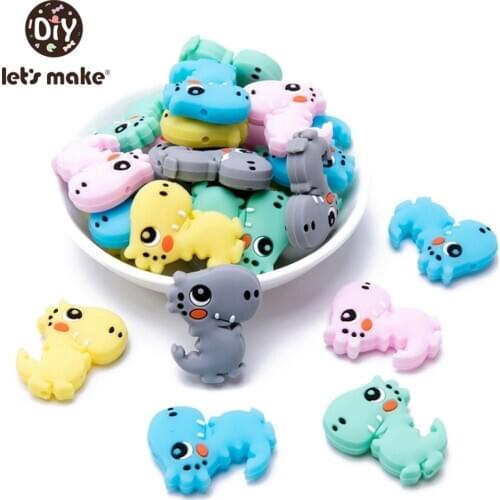 Lets Make 5pcs Silicone Teething Beads Dinosaur Cartoon Shape DIY Pacifier Chains Food Grade Animal Silicone Beads Baby Teether