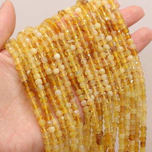 Natural Semi-precious Stone Beads Faceted Square Cube Yellow Opal Loose Beads for Jewelry Making DIY Necklace Bracelet Gift 14