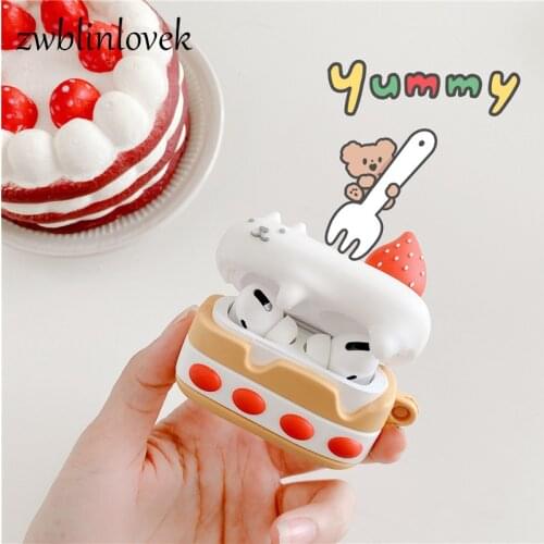 Cute Strawberry Cake Cat Case For Airpods 1 2 Pro Charging Box Soft Silicone Wireless Bluetooth Earphone Protective Cover Coke