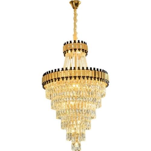 Duplex Building Chandelier Villa Living Room Hollow Building Middle Building Post-Modern Light Luxury Crystal Staircase Lamp