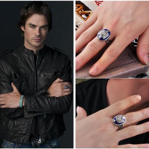 925 Sterling Silver The Vampire Diaries Damon Salvatore Lapis Lazuil Mens Ring Jewelry US Size 8 12