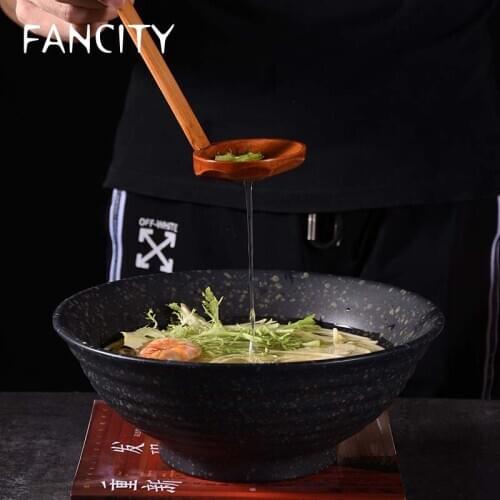 FANCITY Creative Japanese Ajisen Ramen Wooden Spoon Wooden Long Handle Spoon Hot Pot Colander Large Soup Spoon Congee Spoon Unla