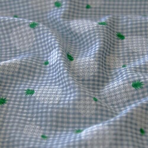 50*145cm White Pineapple Gray Blue Small Plaid Bubble Cotton Shirt Dress Clothes Lolita Childrens Clothing Baby Clothing Fabric