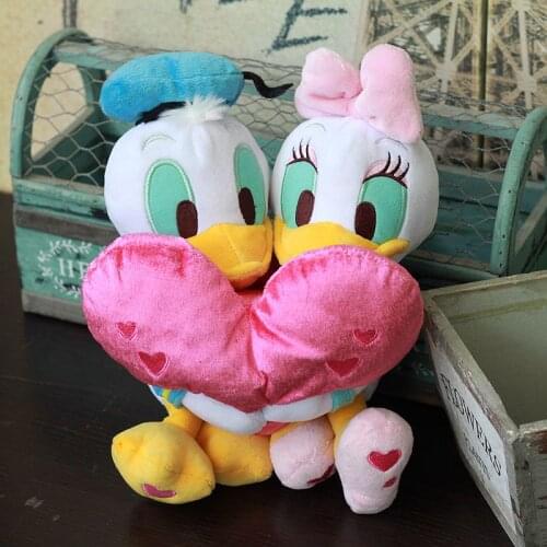 Disney Donald Duck& Daisy Duck Hug With Red Heart Plush Toy Stuffed Dolls 30cm Fine Valentines Day Gift