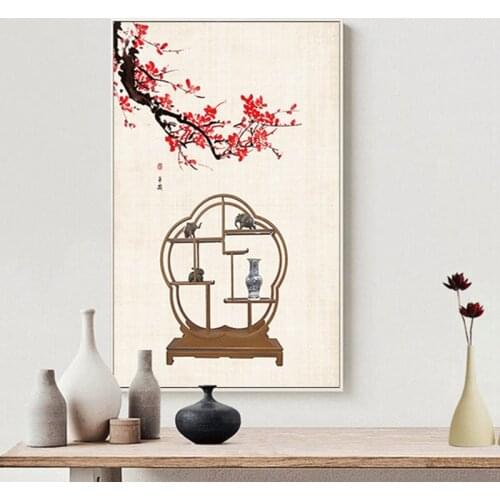 Chinese Prints Posters Wall Art Canvas Paintings Pictures For Living Room Pink Flower and Building Japanese Decoration Pictures