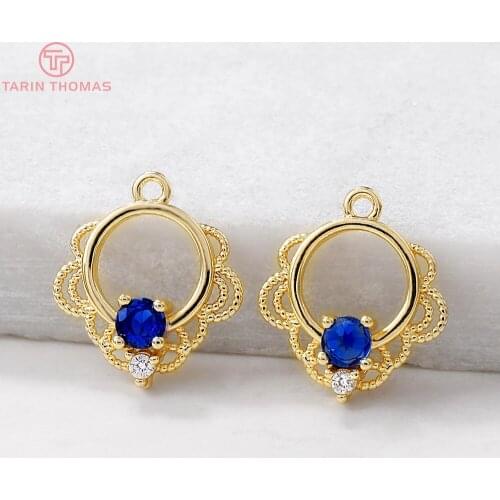 4PCS 13x15MM Hole 1MM 24K Gold Color Brass with Zircon Hollow Flower Charm Pendants for DIY Jewelry Making Findings Accessories