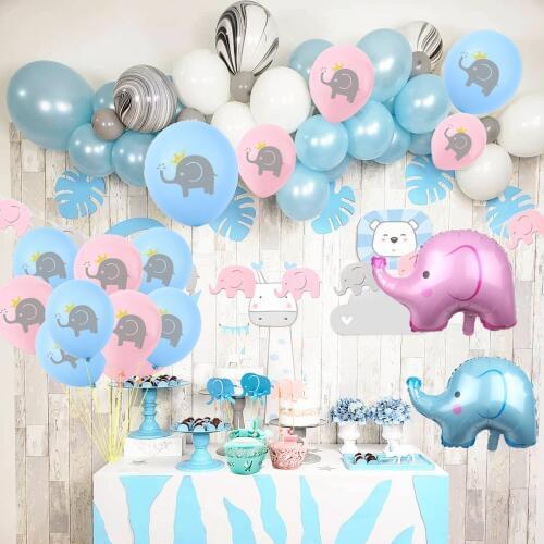 Cute Elephant Foil Balloon Pink Blue Baby Boy Girl Latex Balloon Elephant Theme Party Kids Birthday Baby Shower Decoration
