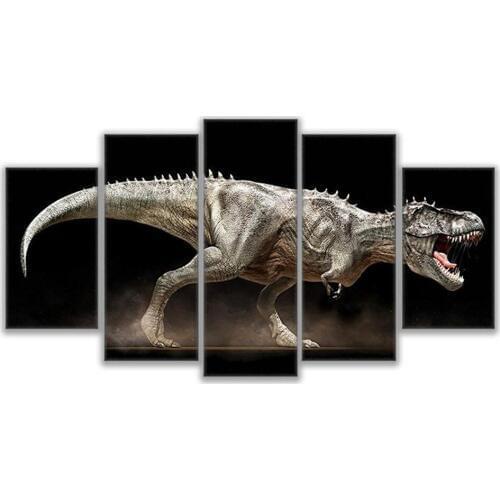 Modular Wall Art Canvas Pictures For Living Room 5 Pieces Jurassic Park Painting Home Decor Modular Angry Dinosaur Poster