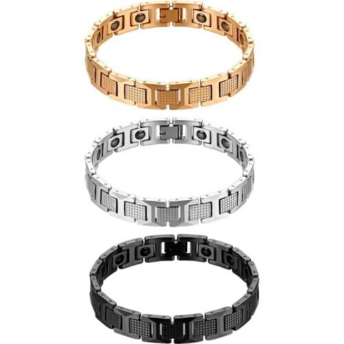 BONISKISS Fashion 8.2"Golden Tungsten Steel Mens Bracelet pulsera hombre Good For Health Magnetic Bracelet 4 Colors For choose