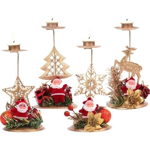 Santa Claus Snowflake Star Christmas Candlestick Desktop Metal Candle Holder Xmas Table Ornaments For New Year home Decorations
