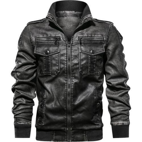New Mens Military Jacket Casual Army Fitness Fur Coat Bomber Anti-Leather European Size Mens leather jacket