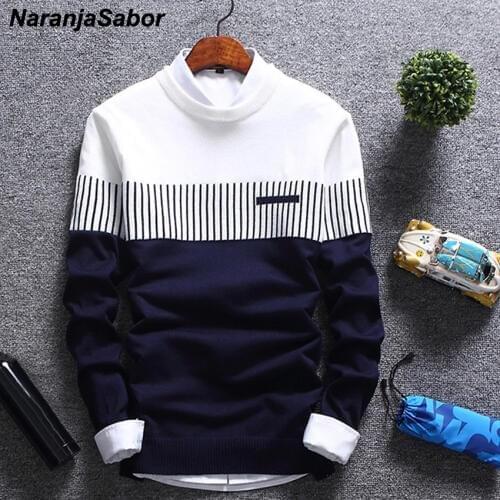 NaranjaSabor New Autumn Winter Pullover 2020 Mens Brand Clothing Wool Slim Knitted Sweater Men Casual Striped Pull Jumper N558