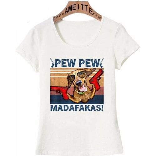 New Summer Women Short Sleeve Vintage Weiner Dachshund Pew Pew Classic T-Shirt Funny Dog Cute Design Girl Casual Tops White Tees