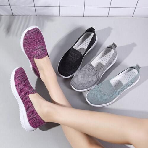 New Casual Woman Loafers Knitted Embroidery Shoes Ballerina Ballet Flats Ladies Creepers Womens Platform Shoes For Elderly